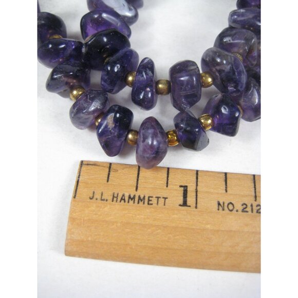 Amethyst Stone Chip Gold Beaded Necklace Purple Jewelry 21 Inch Boho Chic Style - Picture 3 of 9